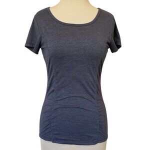 Gaiam Women's Energy Yoga Short Sleeve Blue Heather Tee, Size XS